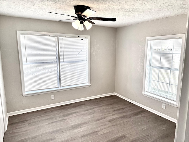 empty room with wood-type flooring, plenty of natural light, and a textured ceiling