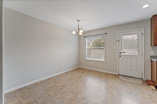 interior space with a chandelier