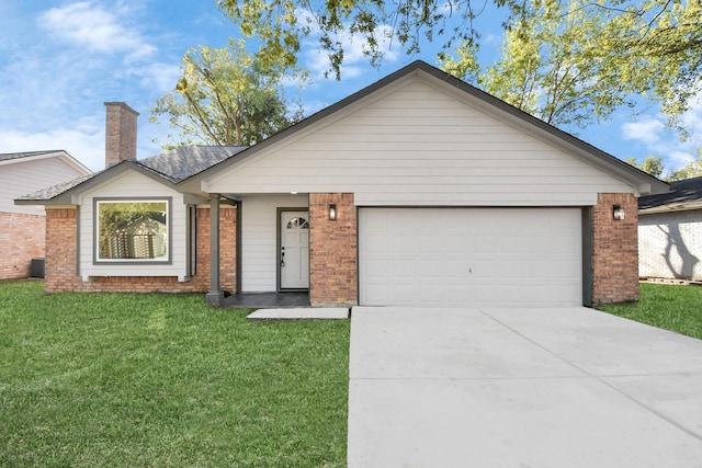 ranch-style house with a front lawn and a garage