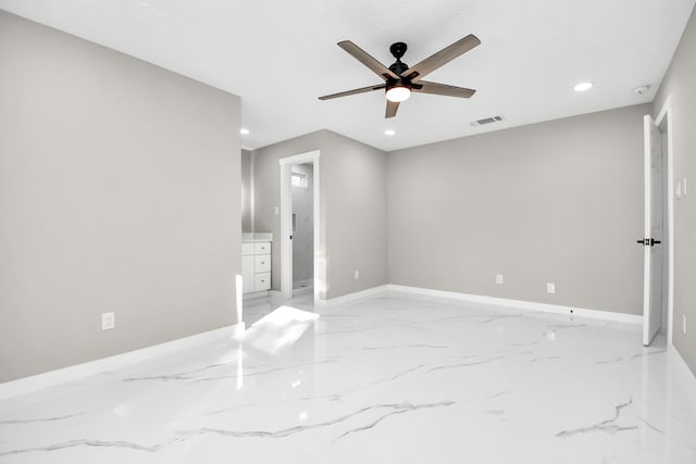 unfurnished bedroom featuring ceiling fan