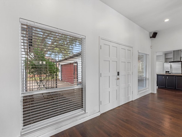 entrance foyer with dark wood-type flooring and a healthy amount of sunlight