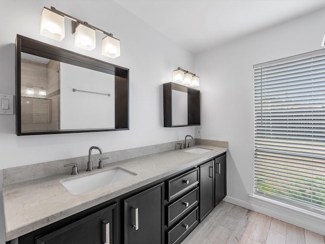 bathroom with vanity and a shower