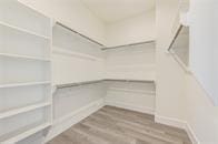 spacious closet featuring light hardwood / wood-style floors