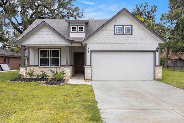 craftsman-style house with a porch and a front yard