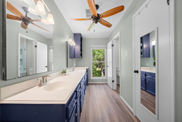 bathroom with vanity and hardwood / wood-style floors