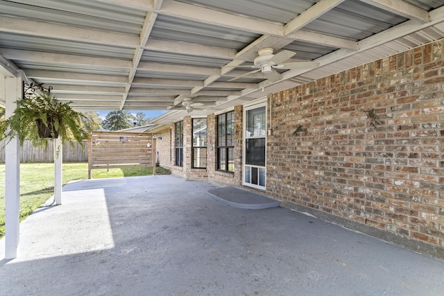 view of patio featuring ceiling fan