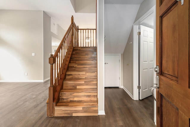 staircase with wood-type flooring