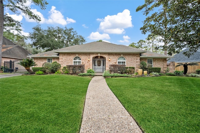 ranch-style house featuring a front lawn