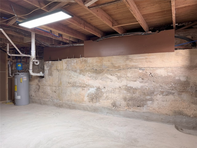 basement with water heater