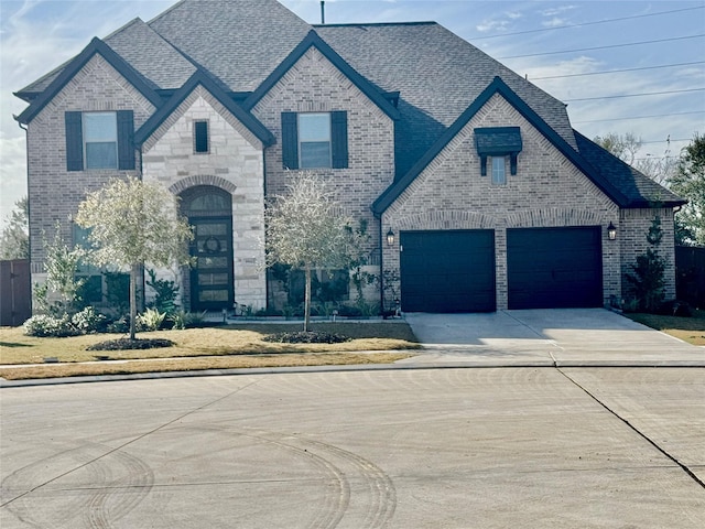 french country home featuring a garage