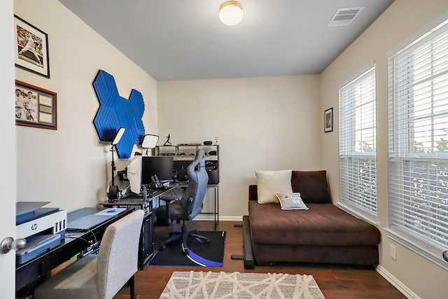 office area with dark wood-type flooring