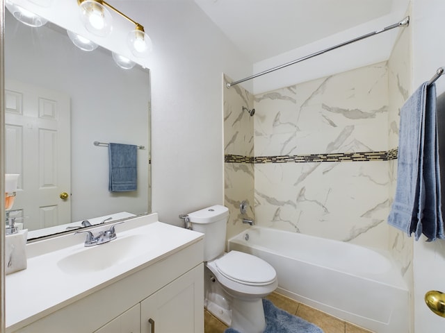 full bathroom featuring toilet, tile patterned floors, vanity, and tiled shower / bath