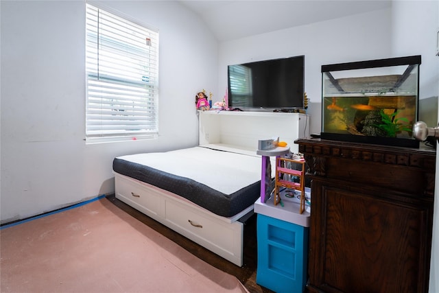 bedroom with lofted ceiling