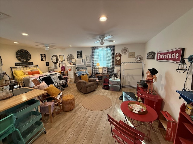 living room featuring ceiling fan