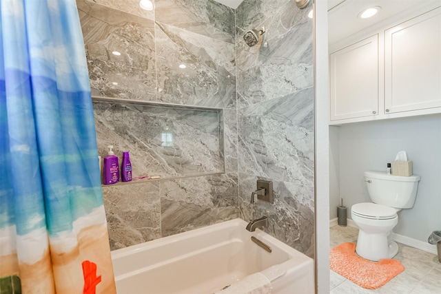 bathroom with toilet, tile patterned floors, and shower / bath combo