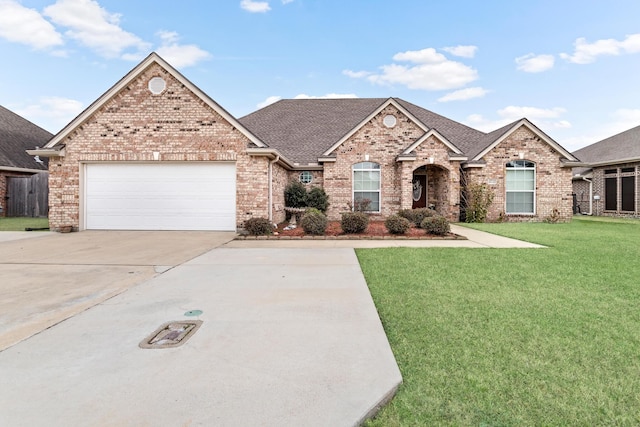 view of front of home with a garage and a front yard