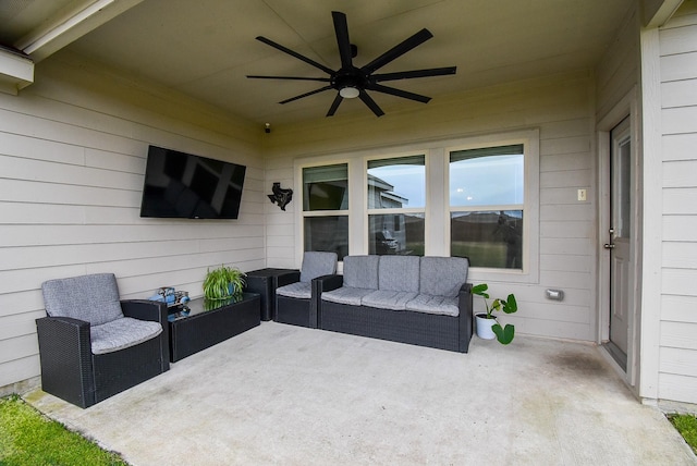 view of patio / terrace featuring ceiling fan and outdoor lounge area