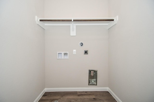 washroom with hookup for a washing machine, dark hardwood / wood-style floors, gas dryer hookup, and hookup for an electric dryer