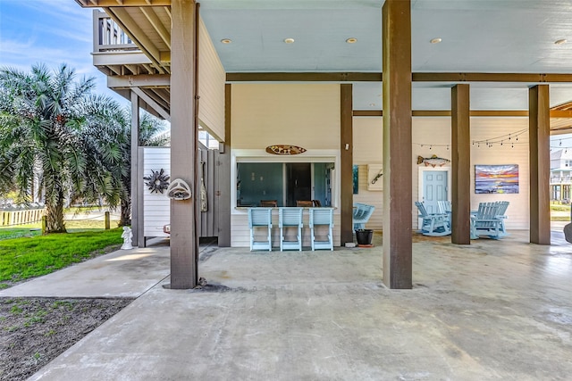 view of patio / terrace featuring a bar