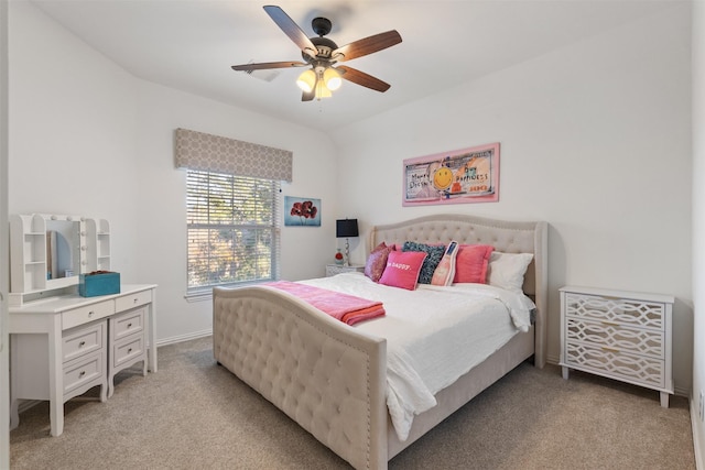 bedroom featuring ceiling fan and light colored carpet