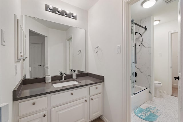 full bathroom with toilet,  shower combination, and vanity