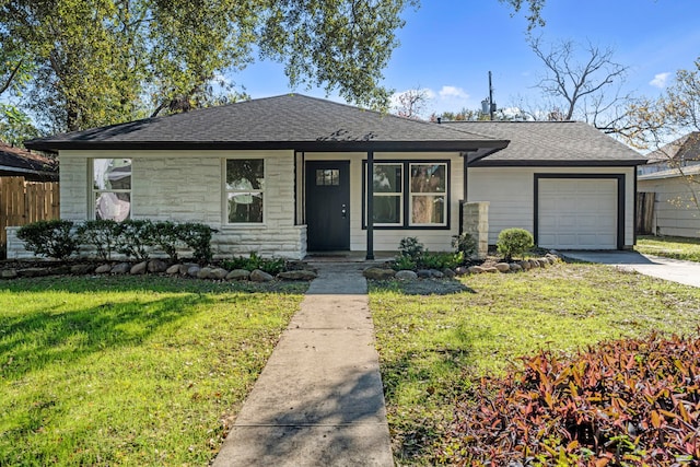 view of front of home featuring a garage and a front lawn