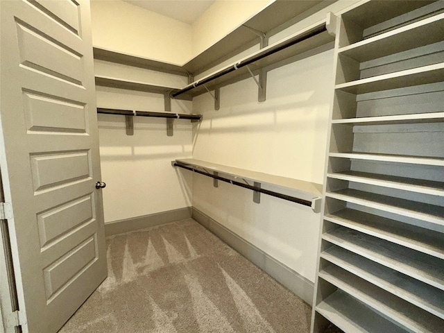 walk in closet featuring dark colored carpet