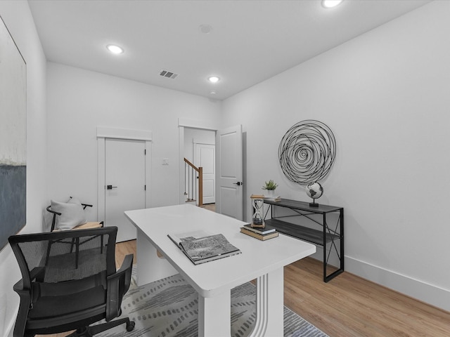 office area featuring light wood-type flooring