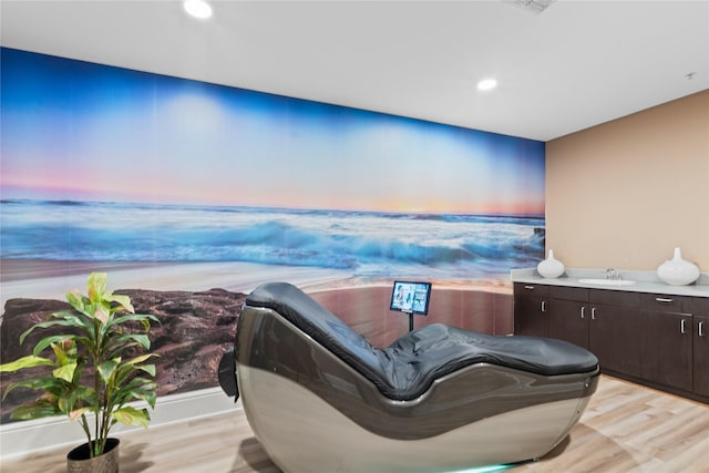 sitting room with light hardwood / wood-style floors and sink