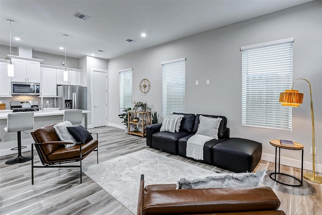 living room with light wood-type flooring