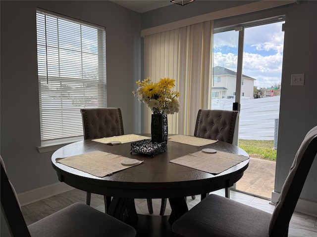 dining area featuring light wood-type flooring