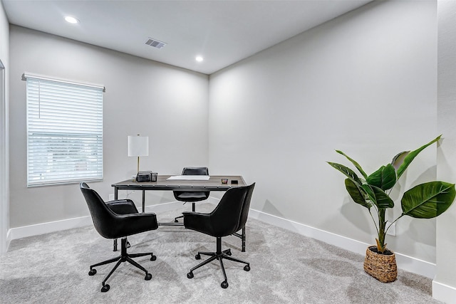 view of carpeted home office