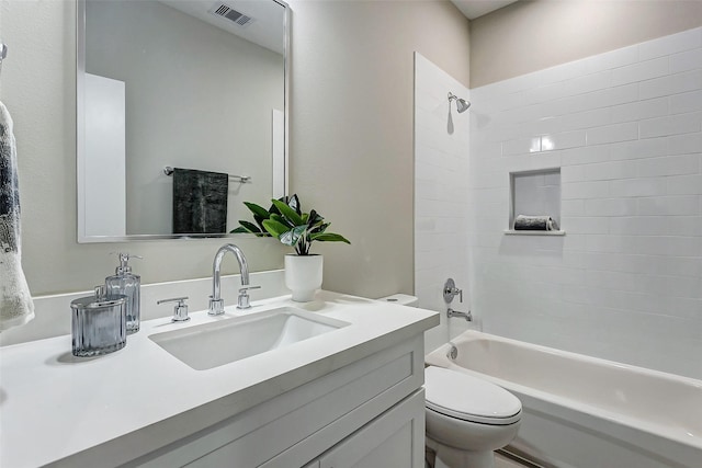 full bathroom with toilet, vanity, and shower / bathing tub combination