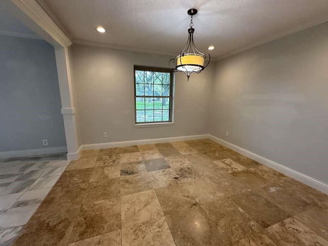 unfurnished dining area with crown molding