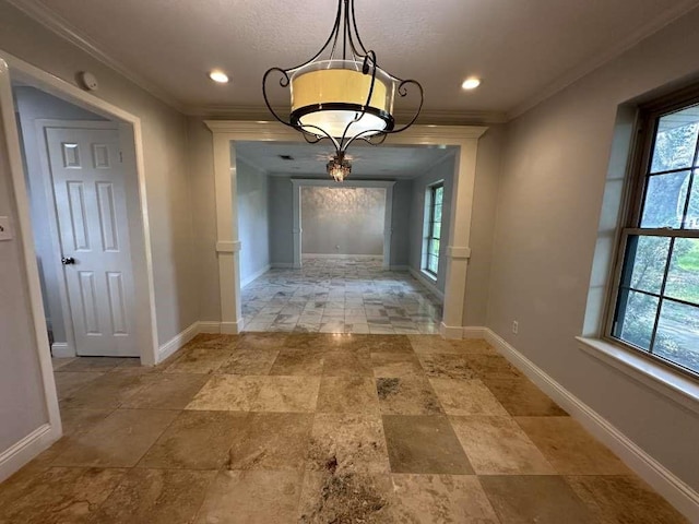 hallway with crown molding