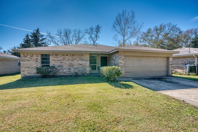 ranch-style house with a front lawn and a garage