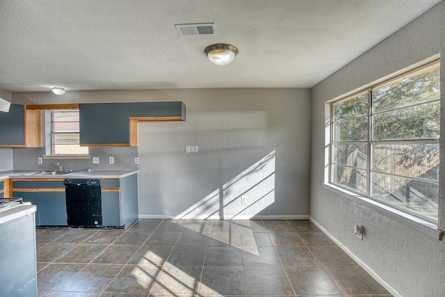 kitchen featuring a textured ceiling, dishwasher, and sink