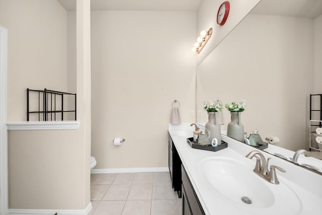 bathroom featuring toilet, tile patterned floors, and vanity