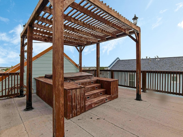 wooden deck featuring a pergola