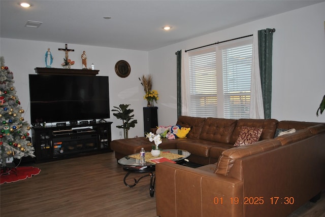 living room with hardwood / wood-style flooring