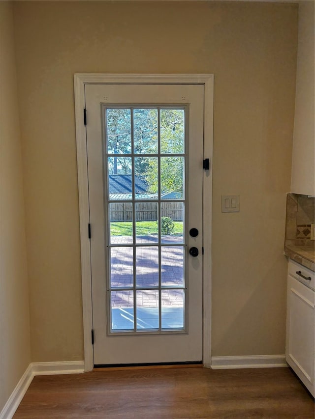 doorway to outside featuring wood-type flooring