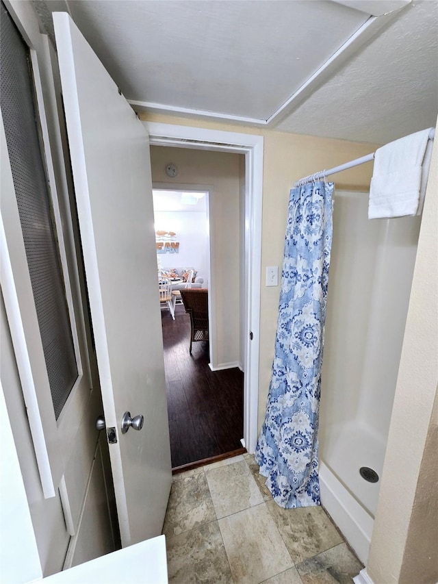 bathroom featuring billiards and curtained shower