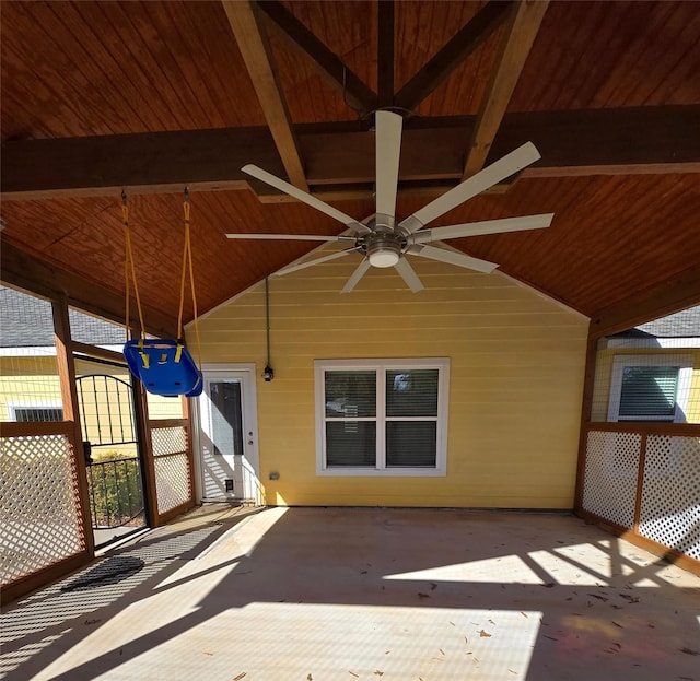 view of patio featuring ceiling fan