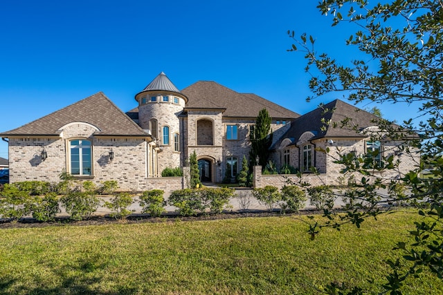 french provincial home with a front yard