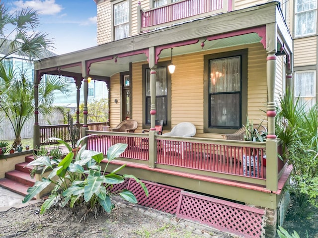 wooden terrace featuring a porch