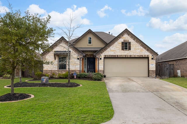 view of front of property featuring a front lawn and a garage