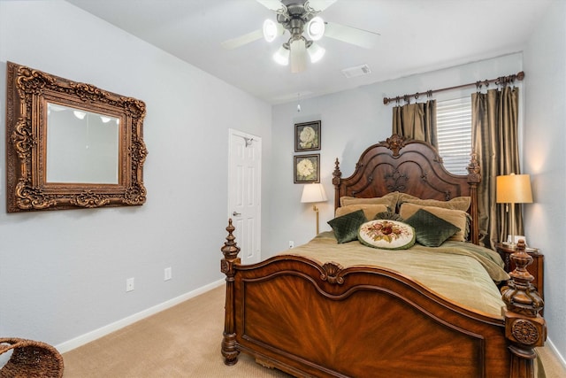 bedroom featuring ceiling fan and carpet flooring