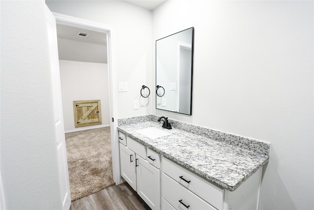 bathroom with hardwood / wood-style flooring and vanity