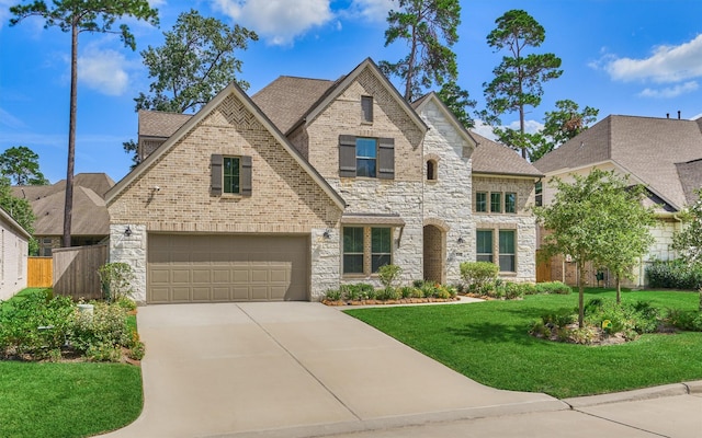 view of front facade featuring a garage and a front lawn