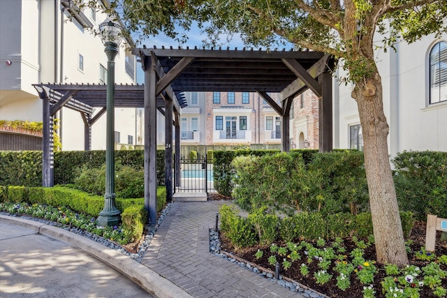 exterior space with a pergola